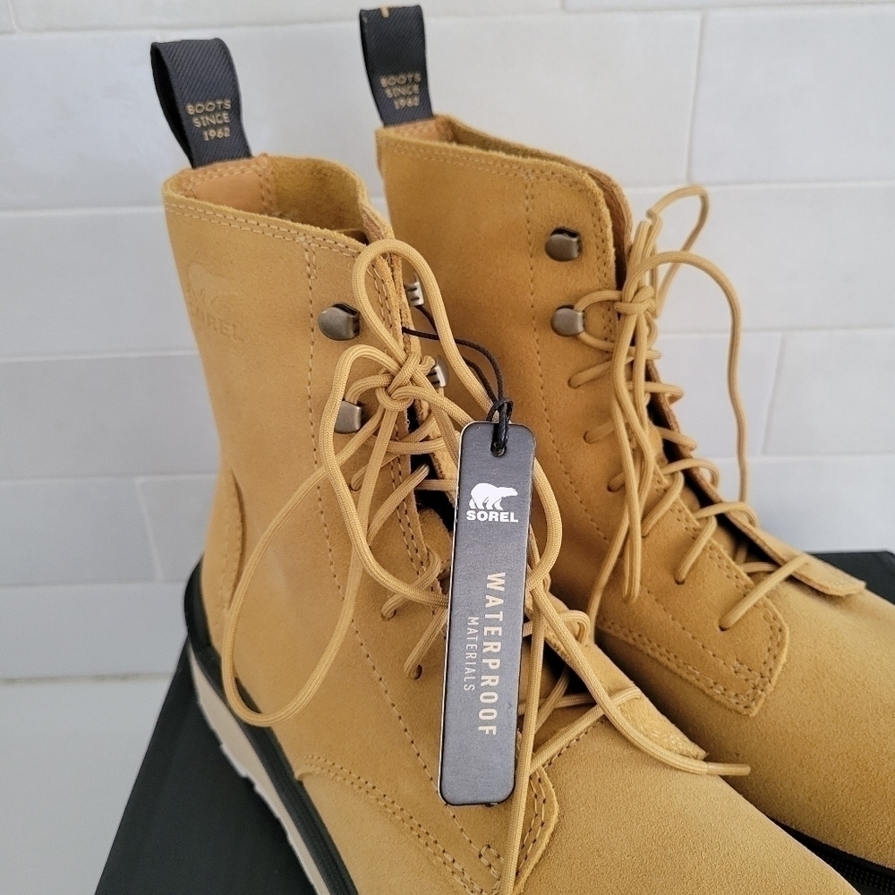 NWT Sorel Hi Line Lace-Up Waterproof Leather Platform Boots Geo Yellow/Jet 8.5 - Picture 8 of 8